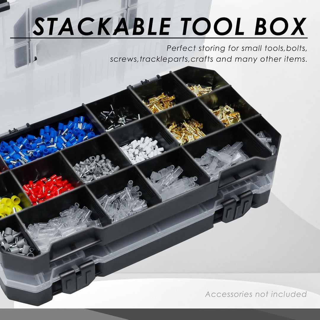 CCLIFE 2tlg Sortimentskasten Unterteilt und Stapelbar Transparent Werkzeug-Organizer (29,5 x 15,5 x