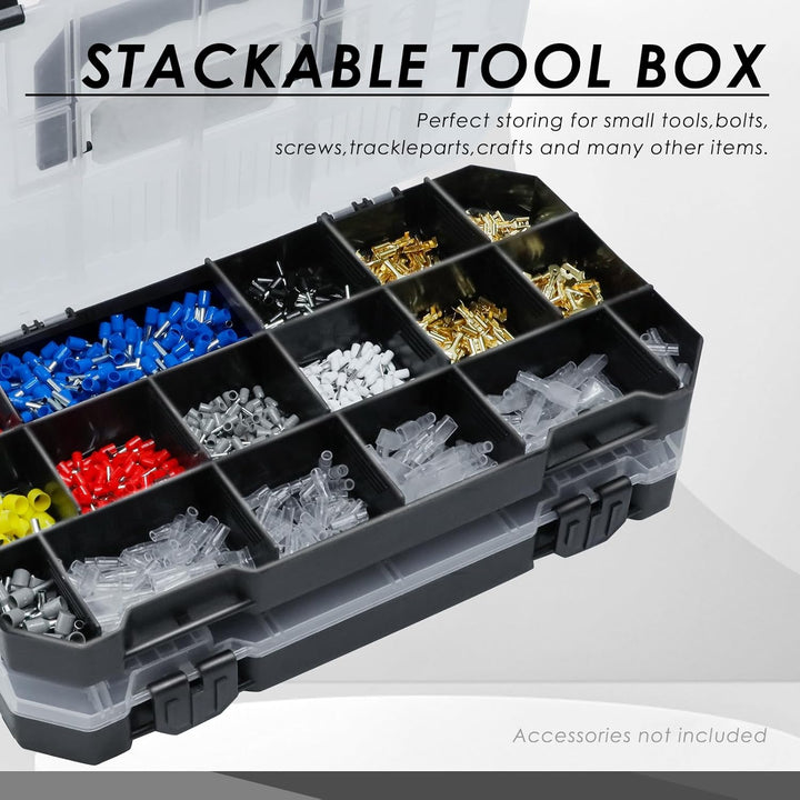 CCLIFE 2tlg Sortimentskasten Unterteilt und Stapelbar Transparent Werkzeug-Organizer (29,5 x 15,5 x