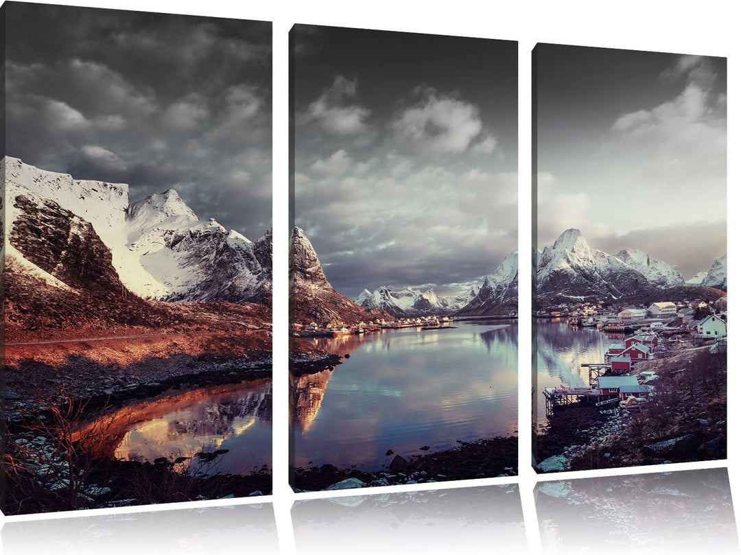 Pixxprint Schneelandschaft in Norwegen als Leinwandbild/Grösse: 3 Teilig (120x80) cm/Wandbild/Kunstd