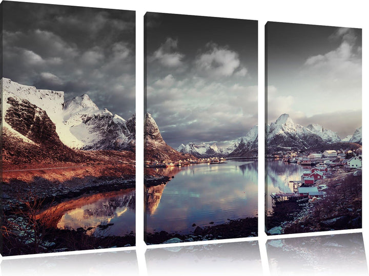 Pixxprint Schneelandschaft in Norwegen als Leinwandbild/Grösse: 3 Teilig (120x80) cm/Wandbild/Kunstd