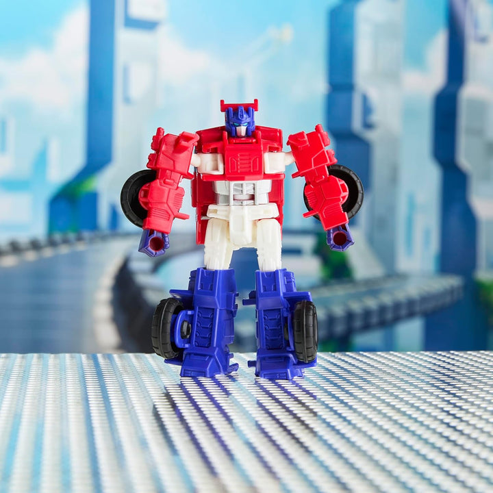 Transformers Cyberworld Cyber Optimus Prime Offroad, 10 cm grosse Action-Figur mit 4 Schritten zur V