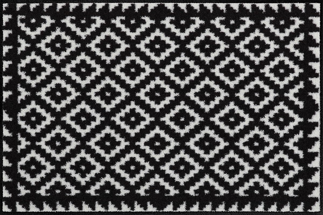 Salonloewe Fussmatte waschbar Tabuk Black &amp; White 50x75 cm Eingangs-Matte schwarz-weiss Gemustert Fu