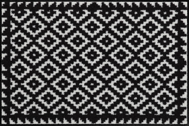 Salonloewe Fussmatte waschbar Tabuk Black &amp; White 50x75 cm Eingangs-Matte schwarz-weiss Gemustert Fu