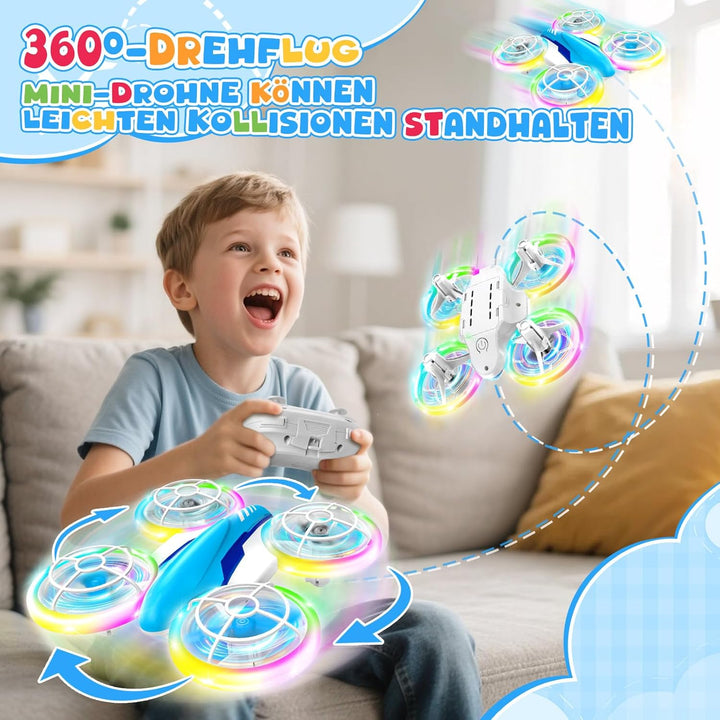 RC Drohne für Kinder 6-14 Jahre mit LED-Beleuchtung, 360° Flips & Ein-Knopf-Landung - Quadrocopter S