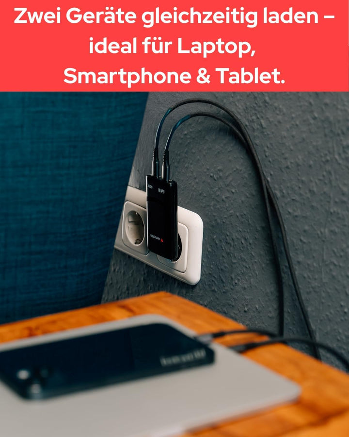 Verbatim Fold 'n' Go GaN Charger 65W, 2 Ports USB-C Ladegerät, faltbar, PD3.0, Kompakt, Schnellladeg