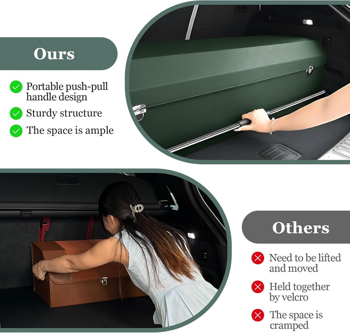 Kofferraum Organizer mit Deckel – Premium NAPPA-Leder, Tragbarer Push-Pull-Griff & Stabile Universal