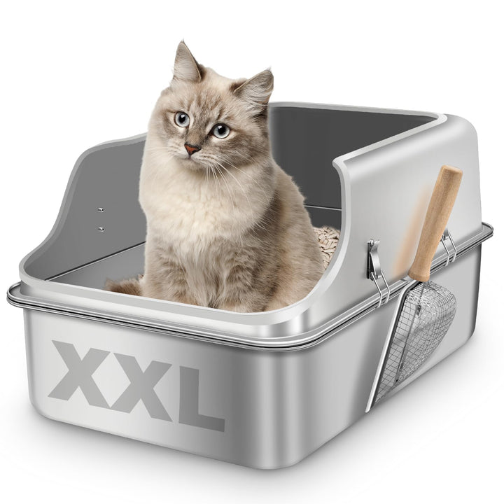 Katzenklo Edelstahl XXL, Stainless Steel Litter Box, Katzentoilette offene mit Metall Schaufel, Cat