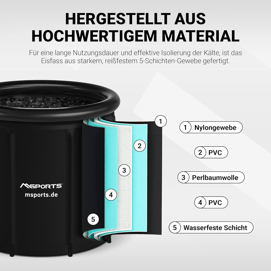MSPORTS Eisbad Premium 80 cm Komplettset Tragetasche, Thermodeckel, Luftpumpe, Kopfkissen, Allwetter