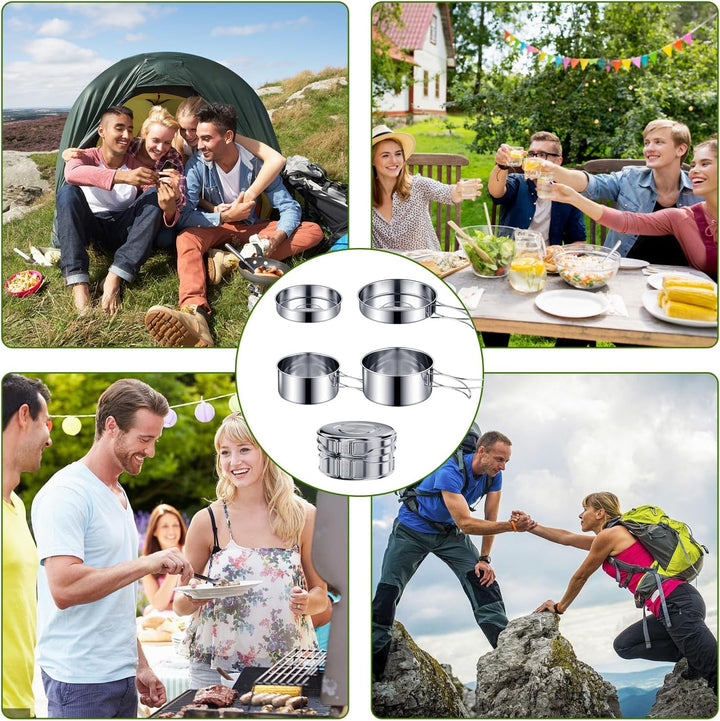 Camping Kochgeschirr Set，Camping Geschirr Set 304 Edelstahl Kochtopf mit Pfanne Outdoor Kochgeschirr