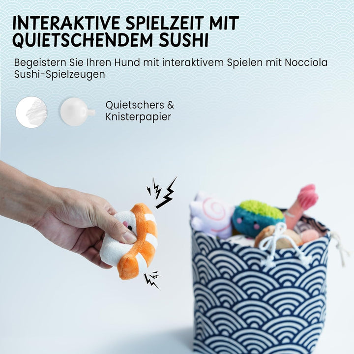 Nocciola Sushi-Hundespielzeug für kleine bis mittelgrosse Hunde, niedliches Plüschspielzeug mit Tasc