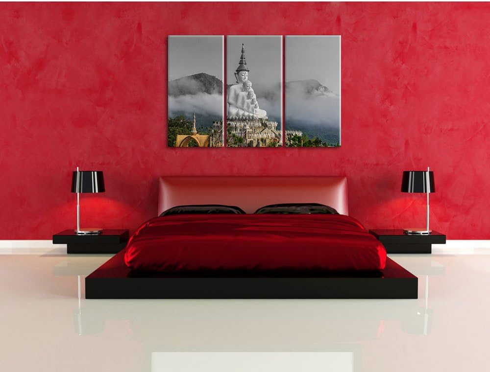 Pixxprint Buddha-Skulptur in Thailand als Leinwandbild/Grösse: 3 Teilig (120x80 cm) cm/Wandbild/Kuns