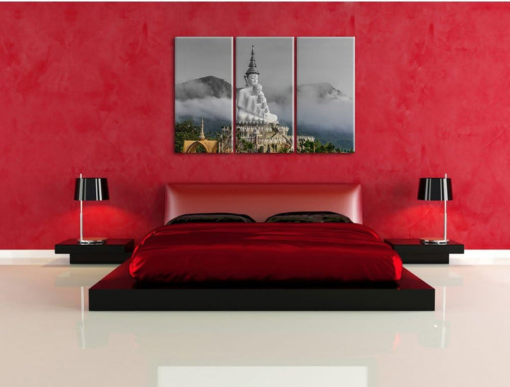 Pixxprint Buddha-Skulptur in Thailand als Leinwandbild/Grösse: 3 Teilig (120x80 cm) cm/Wandbild/Kuns