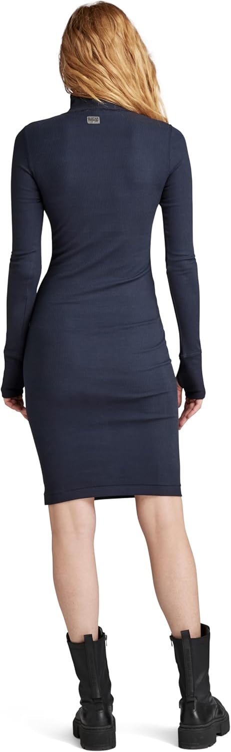 G-STAR RAW Damen Slim Rib Mock Ls Wmn Dresses XS Blau (Salute D23500-d493-c742), XS Blau (Salute D23