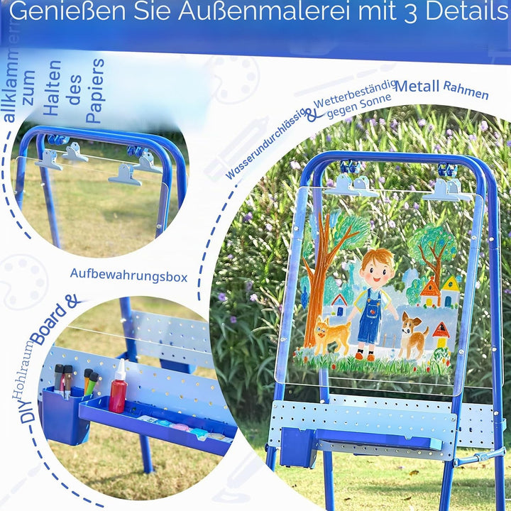 FUNLIO Faltbare Outdoor-Staffelei für Kinder ab 3 Jahren, doppelseitige Kleinkind-Staffelei mit 2 Ac