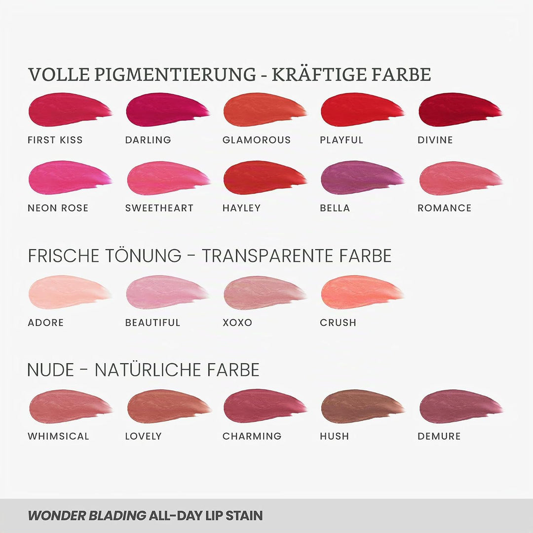 Wonderskin Wonder Blading Peel & Reveal Lippenflecken-Set, Langanhaltender Lippenstift, Langanhalten