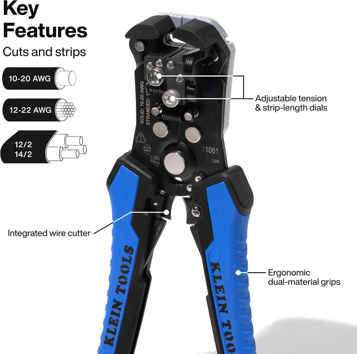 KLEIN TOOLS Abisolierzange und Schneider, selbstnachstellend Blau/Schwarz, Blau/Schwarz