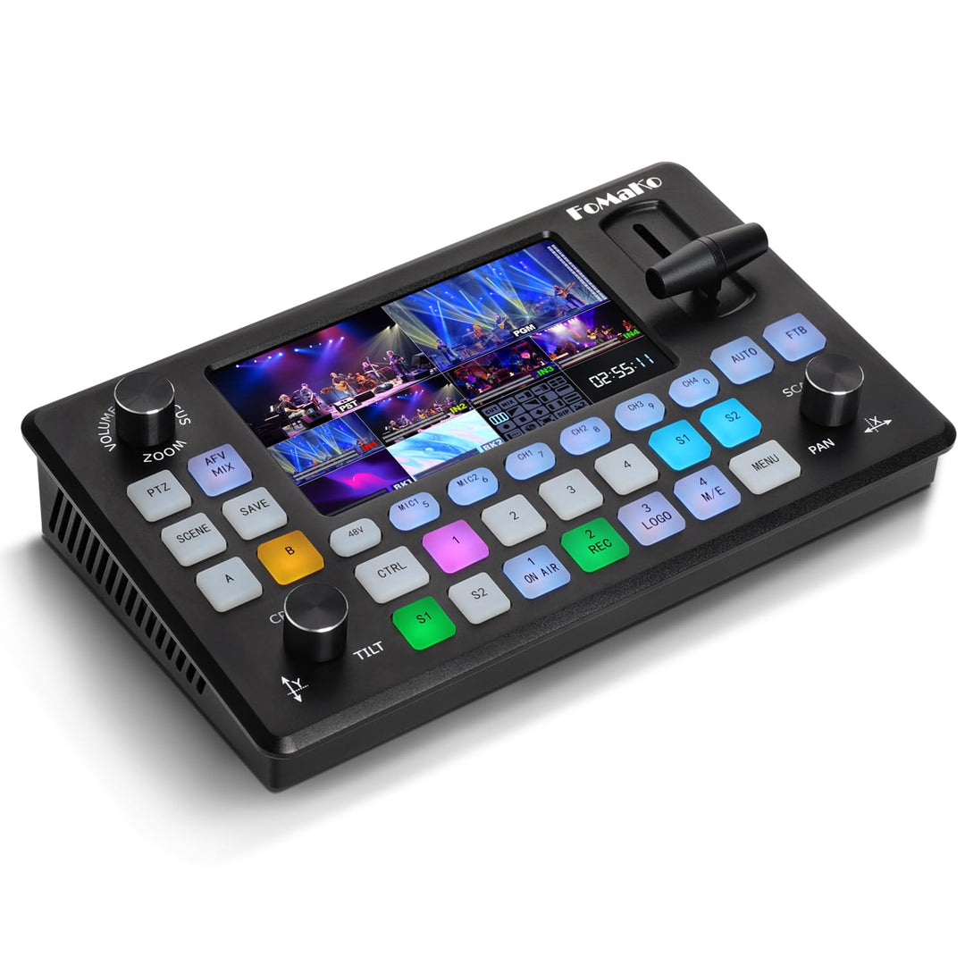 FoMaKo Video Switcher HDMI 4-Kanal für Multikameras, Video Mixer mit 5.5-Zoll LCD Bildschim, 1080P 6