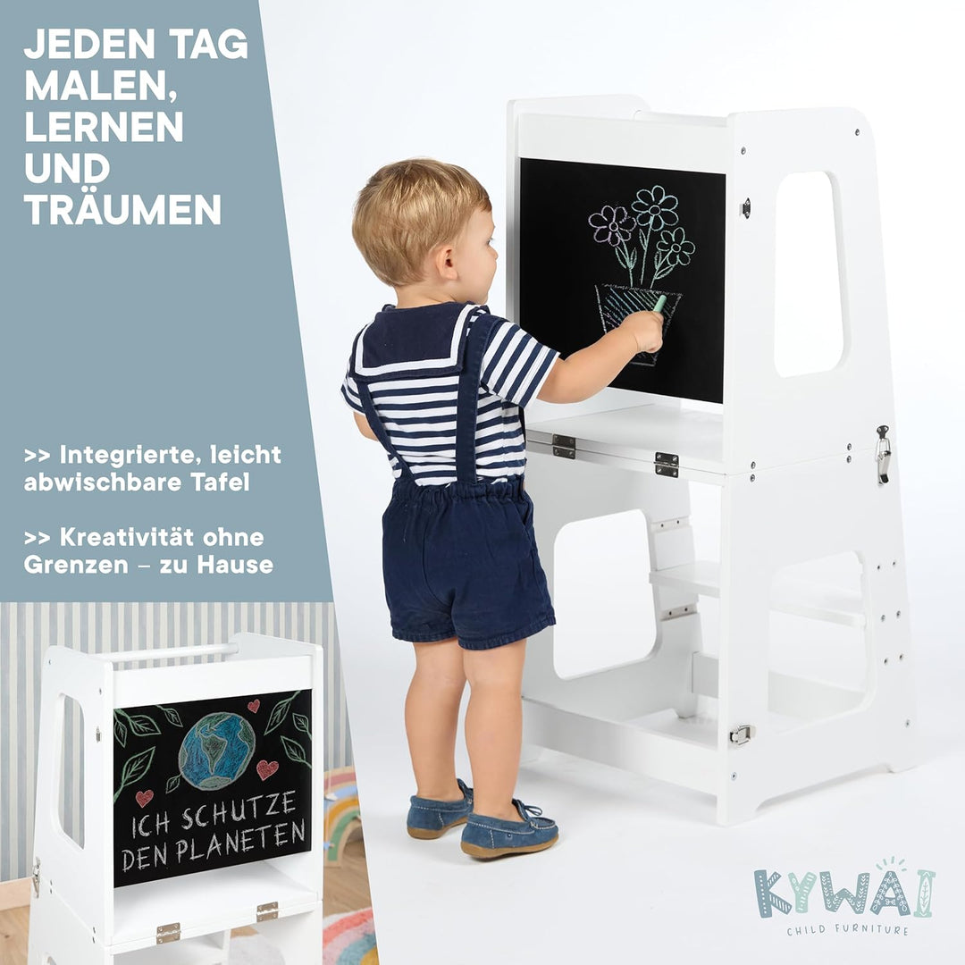Montessori Lernturm ab 1 Jahr Klappbar Gross– 2-in-1 Premium Learning Tower & Tisch – Lernturm klapp