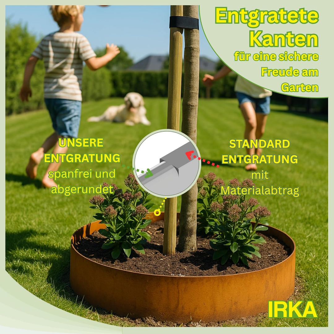 IRKA Rasenkantenband Cortenstahl Garten 15cm x 20m x 1mm | Cortenstahl Rasenkante Rost mit Versteifu