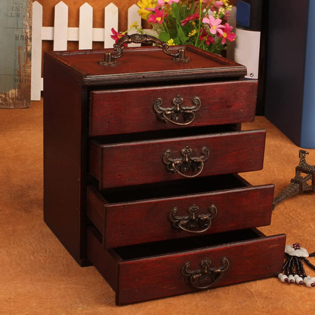 Buachois Holz Schmuckschatulle mit 4 Lagiger Schublade, 16x15x11 cm Retro Chinesischen Deko Schmuckk