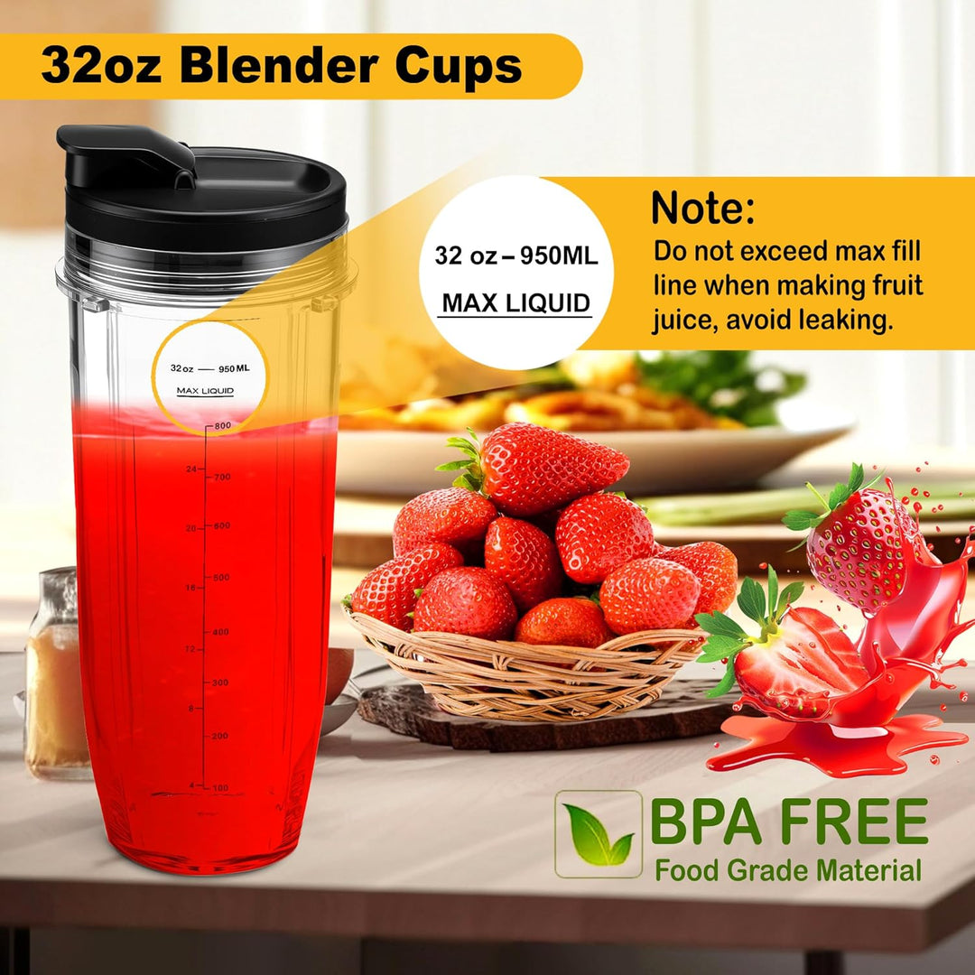2 Stück Ersatz 32oz Blender Cup mit Sip & Seal Deckel Kompatibel mit Nutri Ninja BL450 BL454 Bl455 B