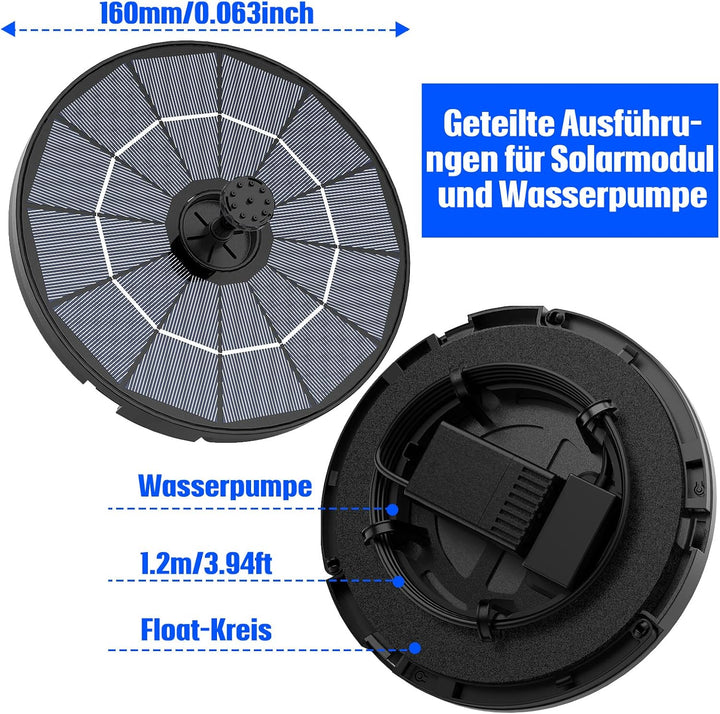 AISITIN 2 IN 1 DIY Solar Springbrunnen für Aussen mit 2.8W Abnehmbares Solarpanel Solarbrunnen für D