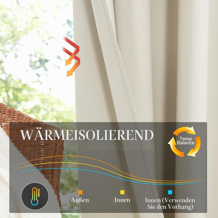 KGORGE Blickdichte Gardinen für Grosse Fenster Abdunkelnde Vorhänge Beige 2er Set 245 x 200 cm(HxB)