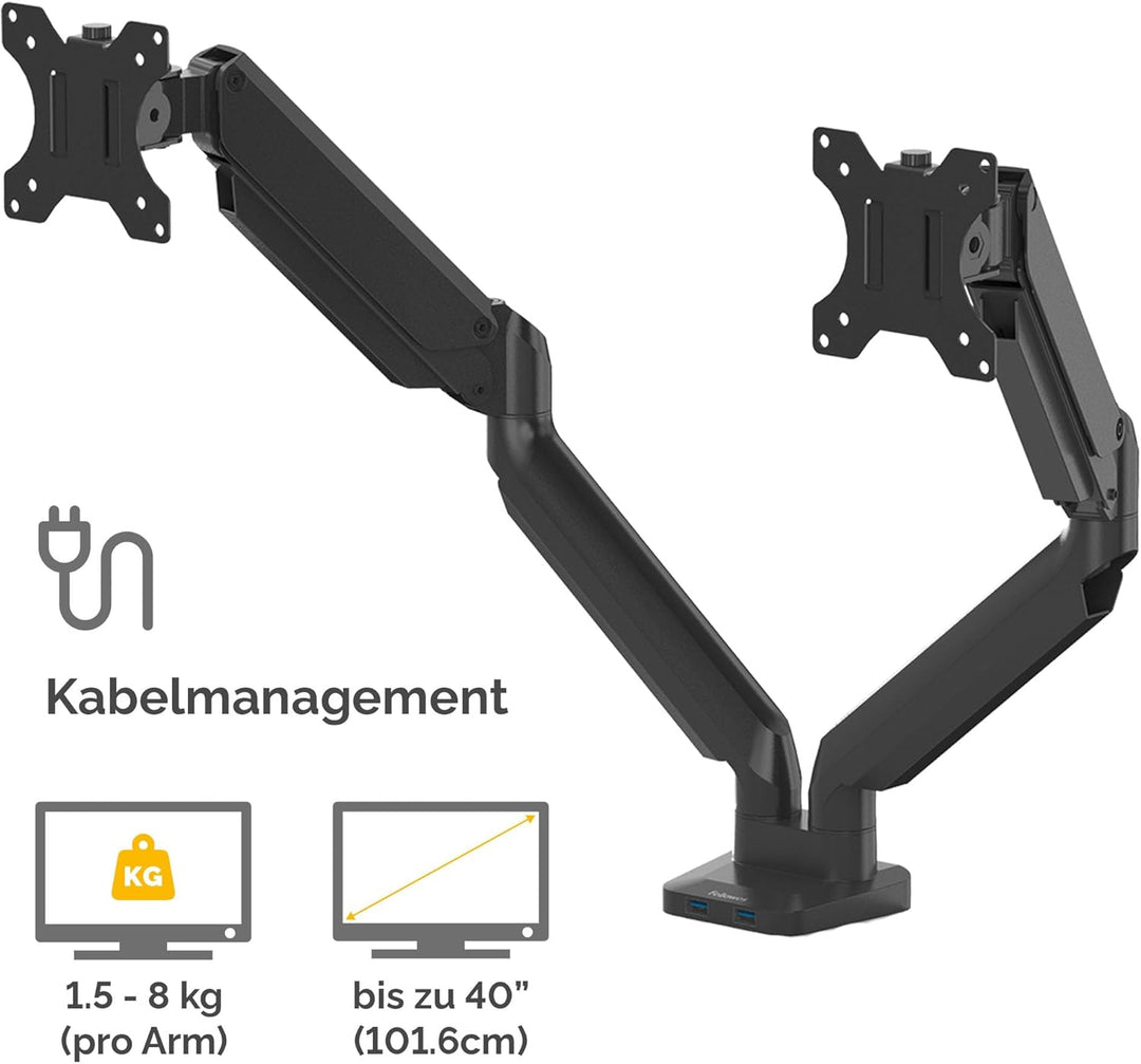 Fellowes Monitor Halterung 2 Monitore bis je 32 Zoll (81,28 cm) - Platinum Series Monitor Arm mit Ga