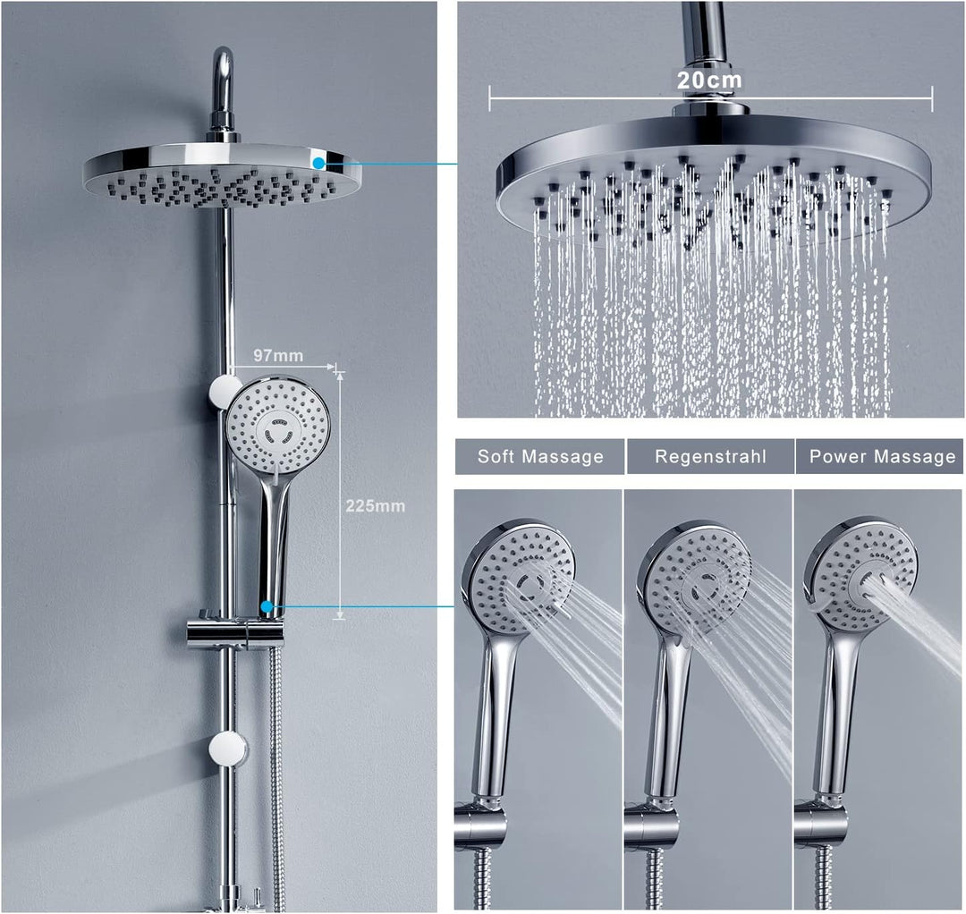 JOHO Regendusche Duschsystem ohne Duscharmatur, Edelstahl Duschset mit ABS Regenduschkopf Chrom Rund