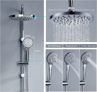 JOHO Regendusche Duschsystem ohne Duscharmatur, Edelstahl Duschset mit ABS Regenduschkopf Chrom Rund