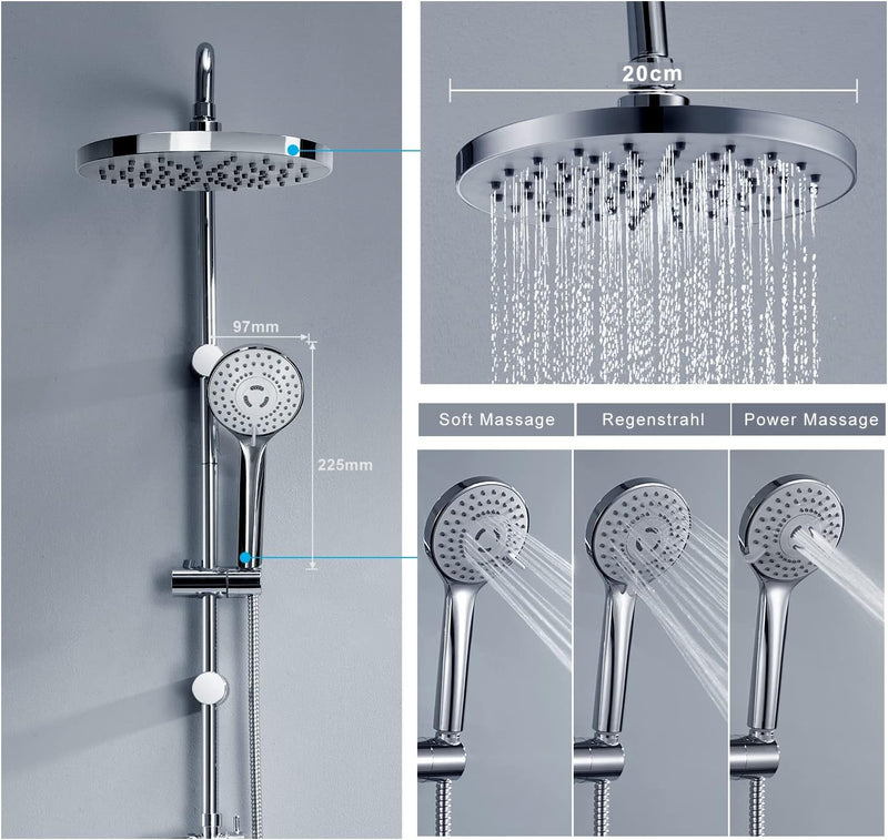 JOHO Regendusche Duschsystem ohne Duscharmatur, Edelstahl Duschset mit ABS Regenduschkopf Chrom Rund