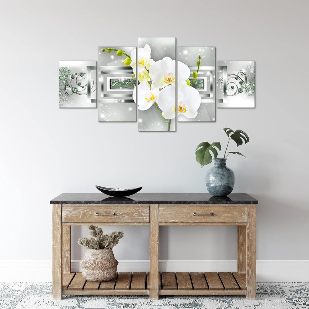 Runa Art Wandbilder Blumen Orchidee 5 Teilig Bild auf Vlies Leinwand Deko Wohnzimmer Abstrakt Grün S