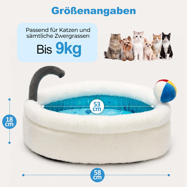 Katzenbett Katzenkissen, Hundebett Kleine Hunde, 58x40x18cm | Badewanne-Korb mit Hohem Rand, Flausch