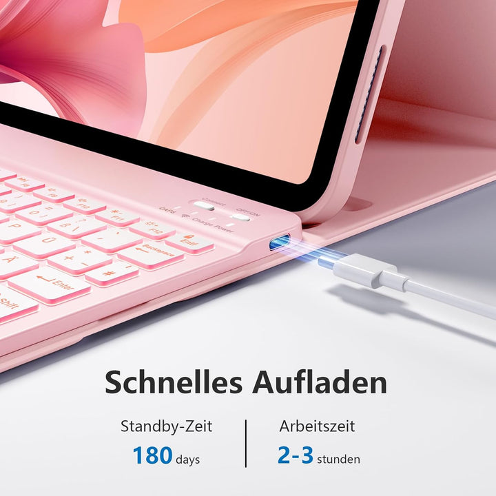 Hülle mit Tastatur für iPad 11 Generation A16/10 Generation (11/10.9 Zoll, 2025/2022), 7-farbige Bel