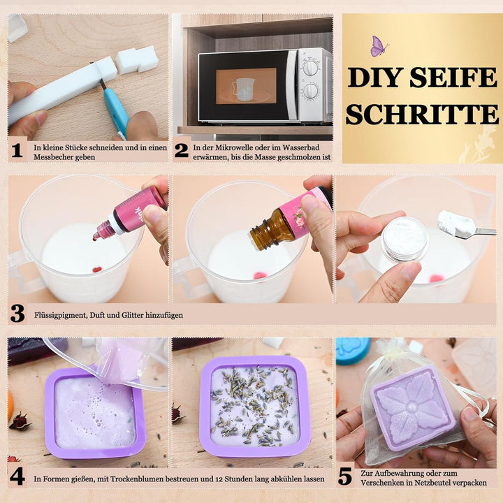 Vezerd Seife Selber Machen, Kreative Bastelset Erwachsene DIY Set Seifenherstellung mit Seifenform,