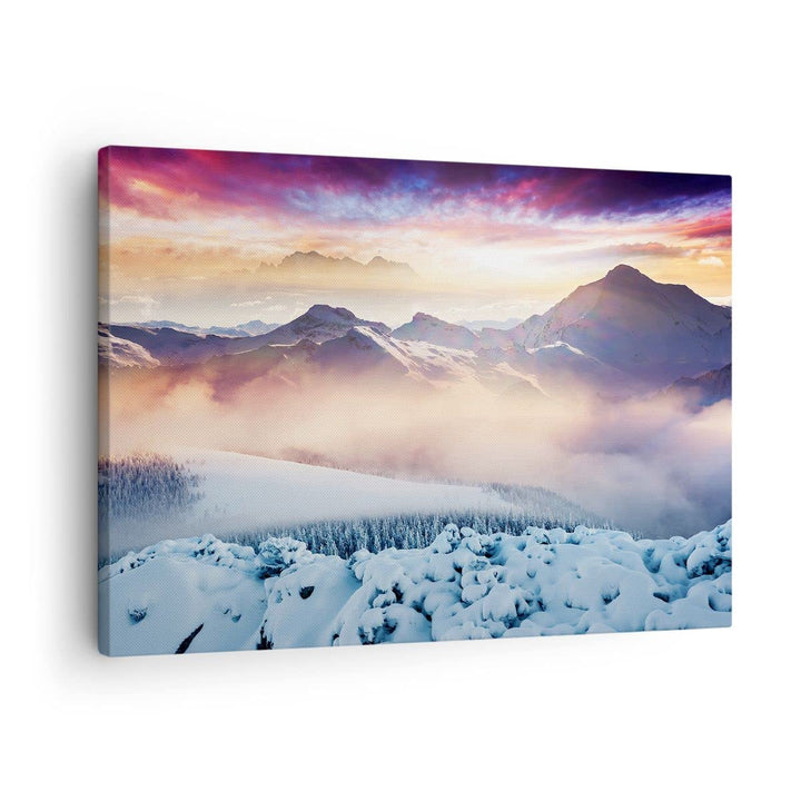 Bilder auf Leinwand Berge Schnee Winter Leinwandbild mit Rahmen 70x50cm Wandbilder Dekoration Wohnzi