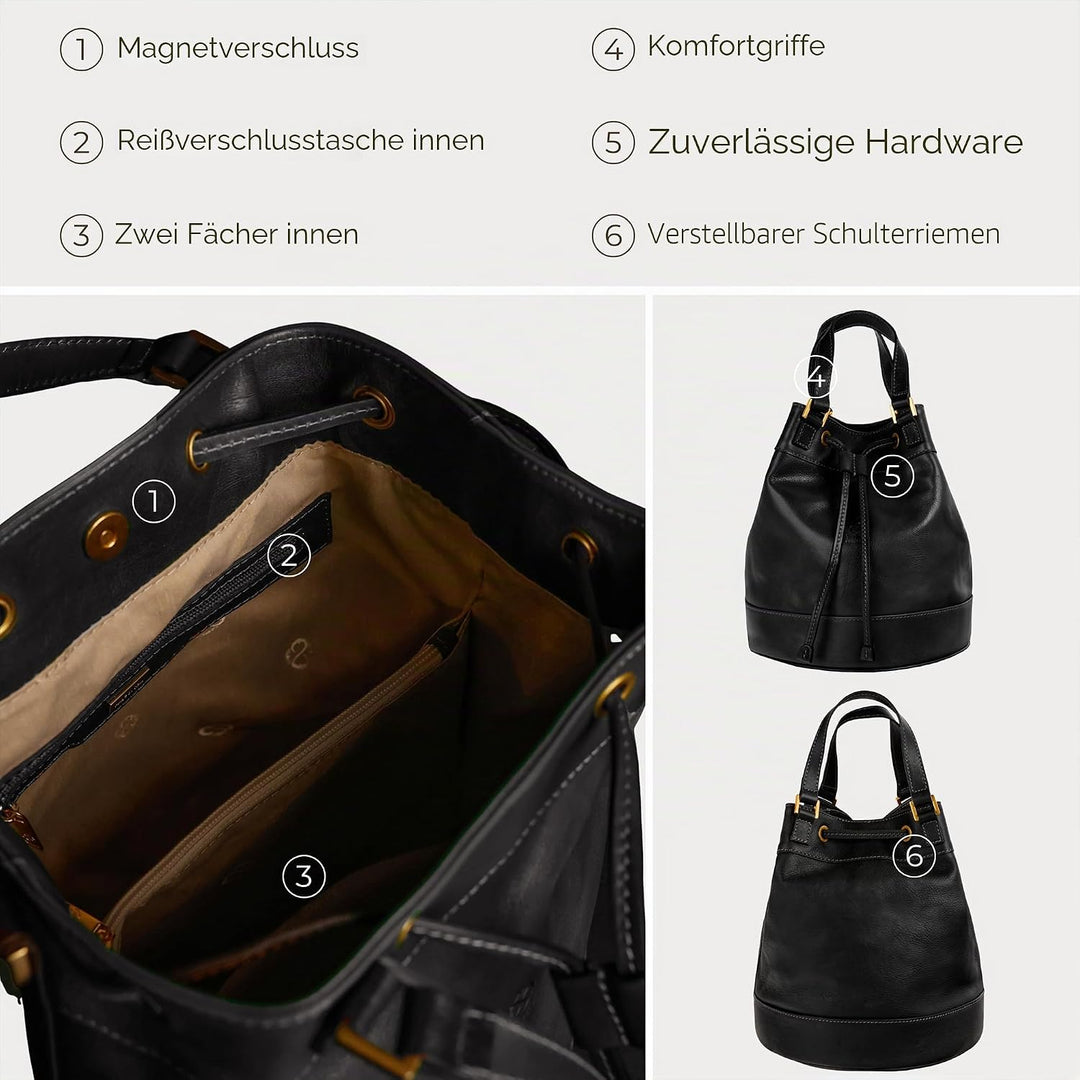 Time Resistance Handtasche aus Leder - Umhängetasche Damen - Beuteltasche aus Leder - Made in Italy
