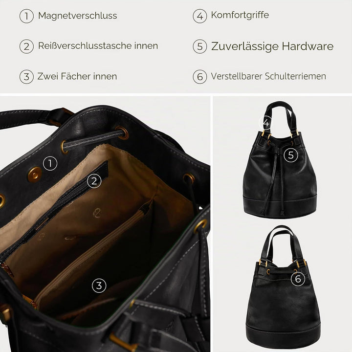 Time Resistance Handtasche aus Leder - Umhängetasche Damen - Beuteltasche aus Leder - Made in Italy