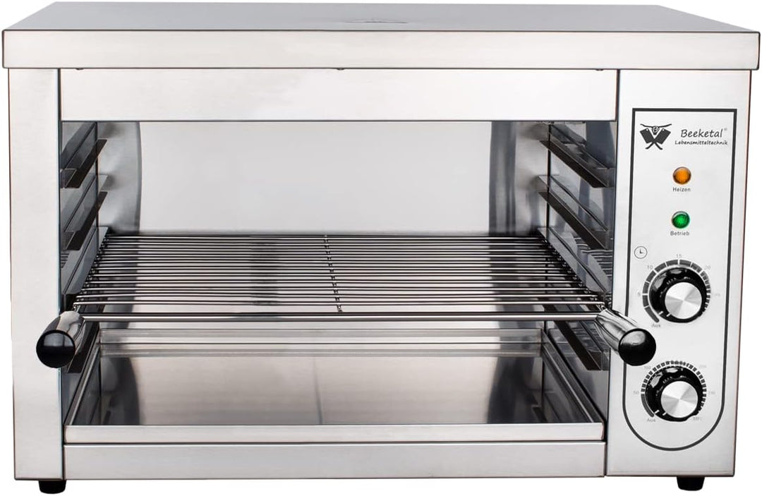 Beeketal 'BSP-2' Profi Gastro Salamander Grill Überbackgerät aus Edelstahl mit 1 Gitter (4 Höhen), 5