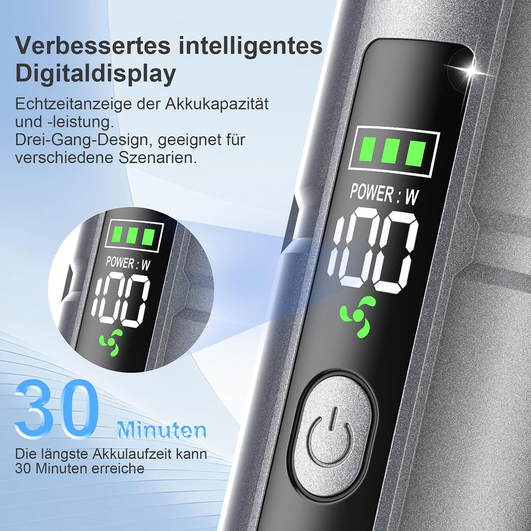 Handstaubsauger, 26000 Pa 4-In-1 Mini Staubsauger Akku Kabellos mit Digitalanzeige 1-Knopf-Selbstent