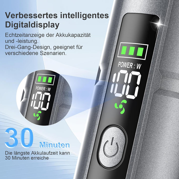 Handstaubsauger, 26000 Pa 4-In-1 Mini Staubsauger Akku Kabellos mit Digitalanzeige 1-Knopf-Selbstent