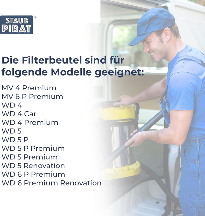 10 Staubsaugerbeutel geeignet für Kärcher WD 4, WD 5, WD 6 P, Vliesfilterbeutel wie KFI 487 ersetzt