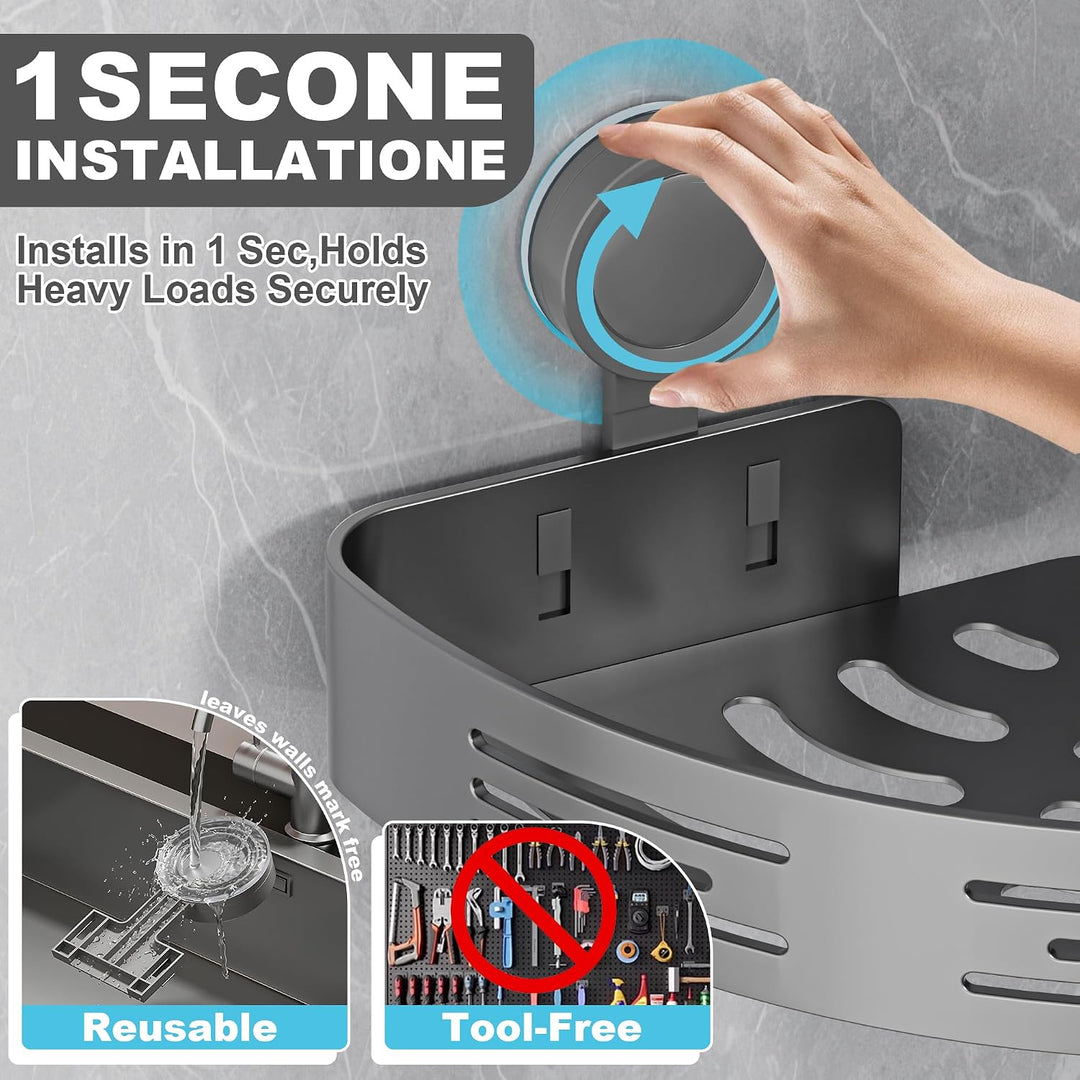 Duschablage Ohne Bohren Ecke 2er Set, Duschregal Saugnapf Mit 4 Haken Gunmetal Grau, Gunmetal Grau