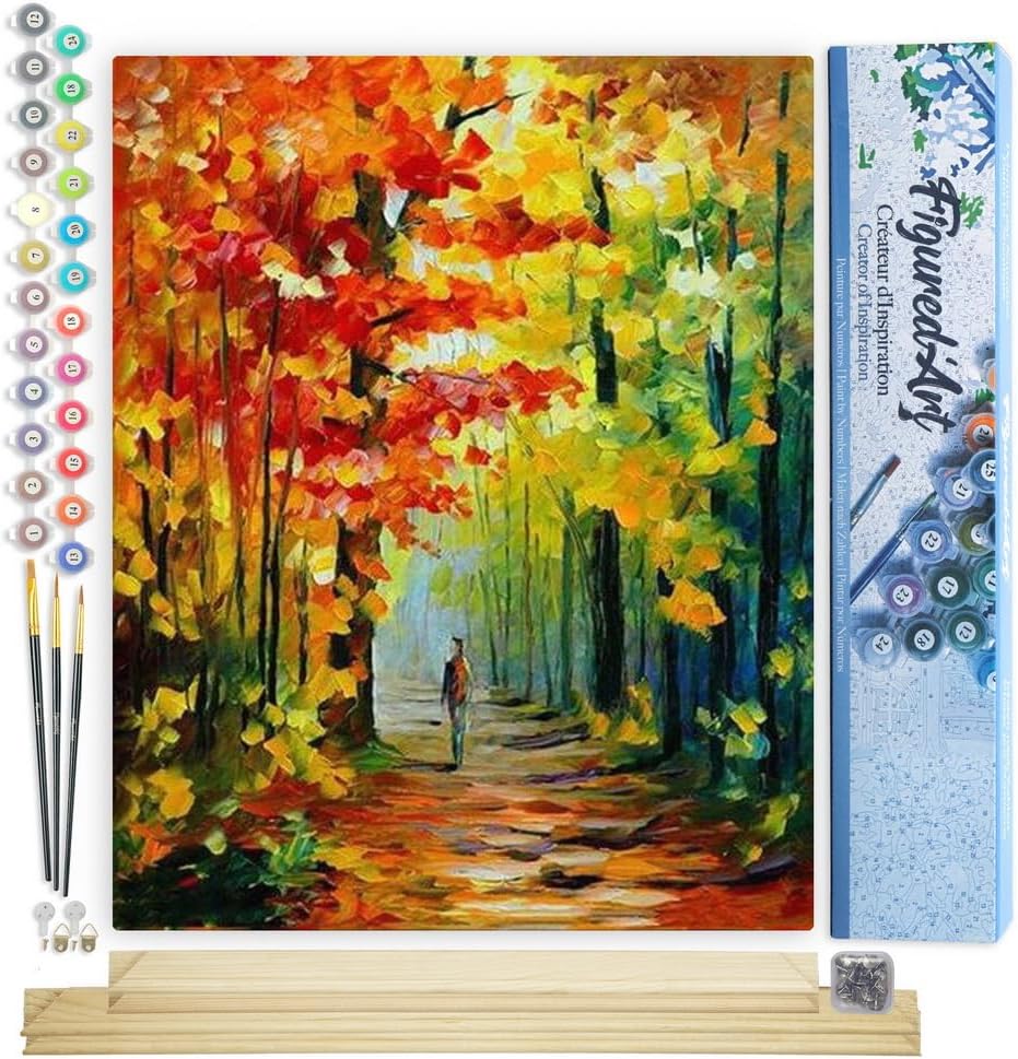 Figured'Art Malen Nach Zahlen Erwachsene Mit Rahmen Einsamer spaziergang im Wald - Paint by Numbers