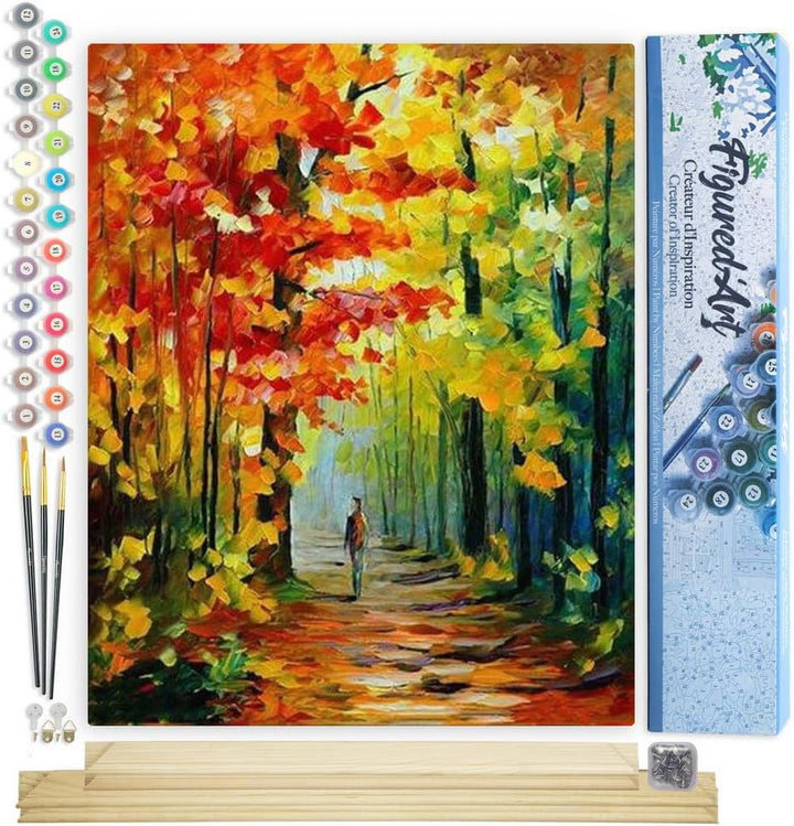 Figured'Art Malen Nach Zahlen Erwachsene Mit Rahmen Einsamer spaziergang im Wald - Paint by Numbers