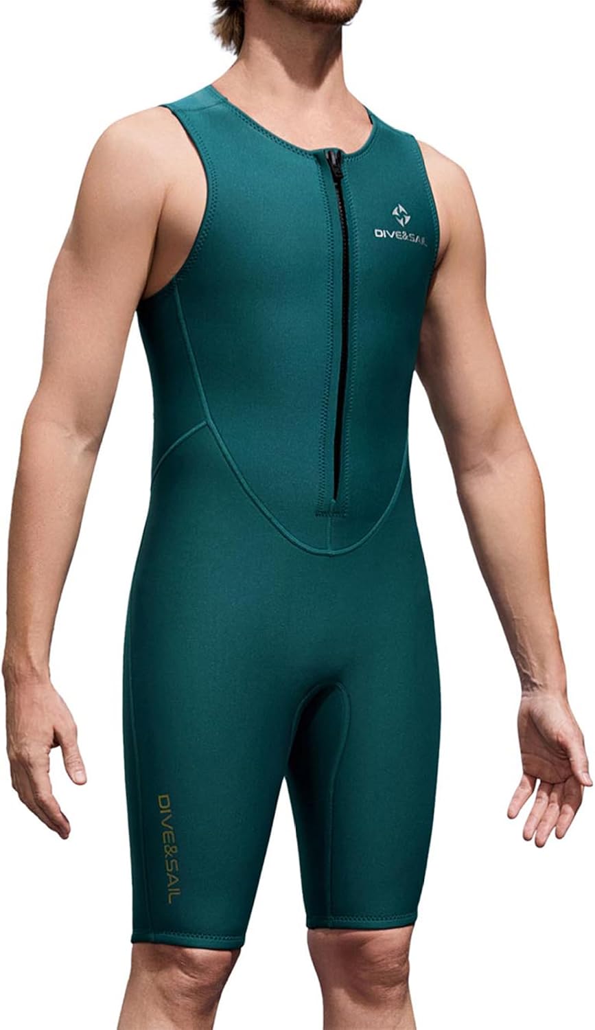 Herren Kurzkombi Mm Neopren Ohne Ärmel Tauchanzug Kurz Surf Schnorchel Sport Schwimmen S Dunkelgrün,