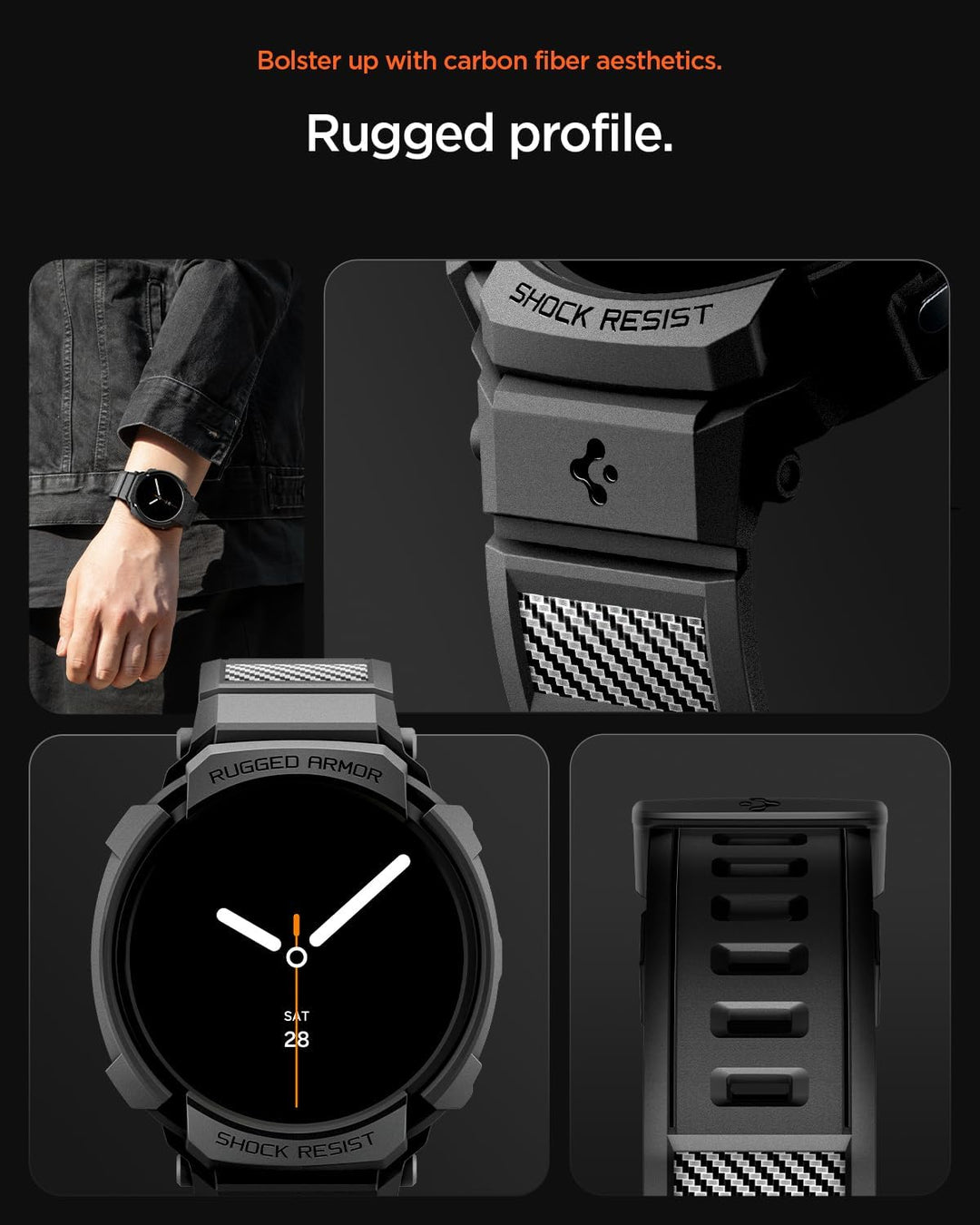 Spigen Rugged Armor Pro Hülle mit Band für Samsung Galaxy Watch 9/8 40mm | TPU-Unibody-Hülle mit Arm