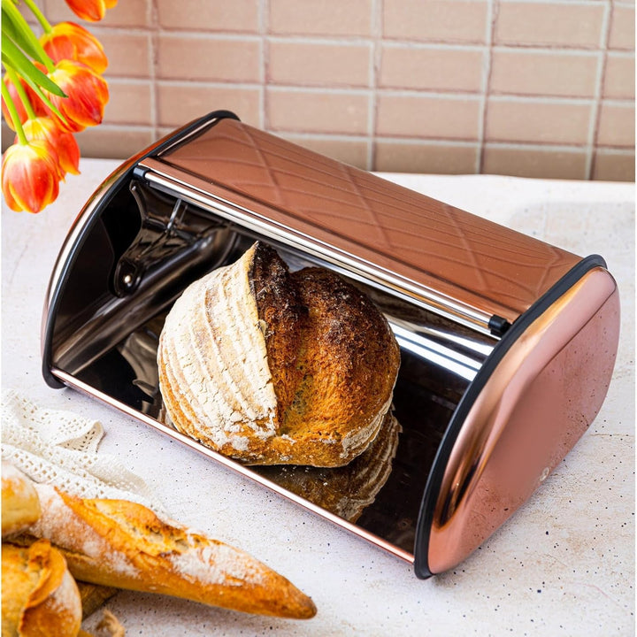 KING HOFF Brotkasten Brotbox Brotbehälter Brotdose aus Stahl (Rosegold), Rosegold