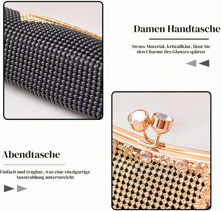 CORIOS Damen-Clutch Strasssteine Abendtasche Strass Handtasche Diamant Schultertasche Klein Tasche E