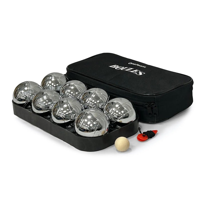 OneTeam Boule Set 8 Kugeln – Petanque Spiel für Erwachsene & Kinder – Verchromter Stahl – Silber – R